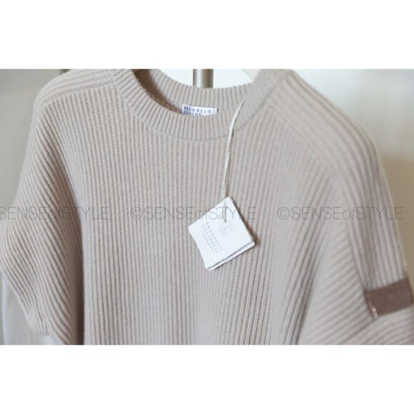 Brunello Cucinelli Women Cashmere Silk Sweater Top Monili Beige XS - Picture 3 of 10